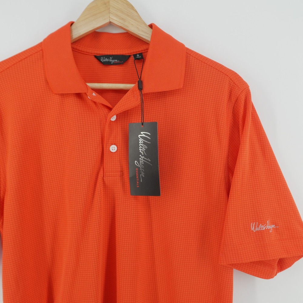 Walter Hagen Polo Shirt Mens S Orange Essentials Grid Textured Performance Short